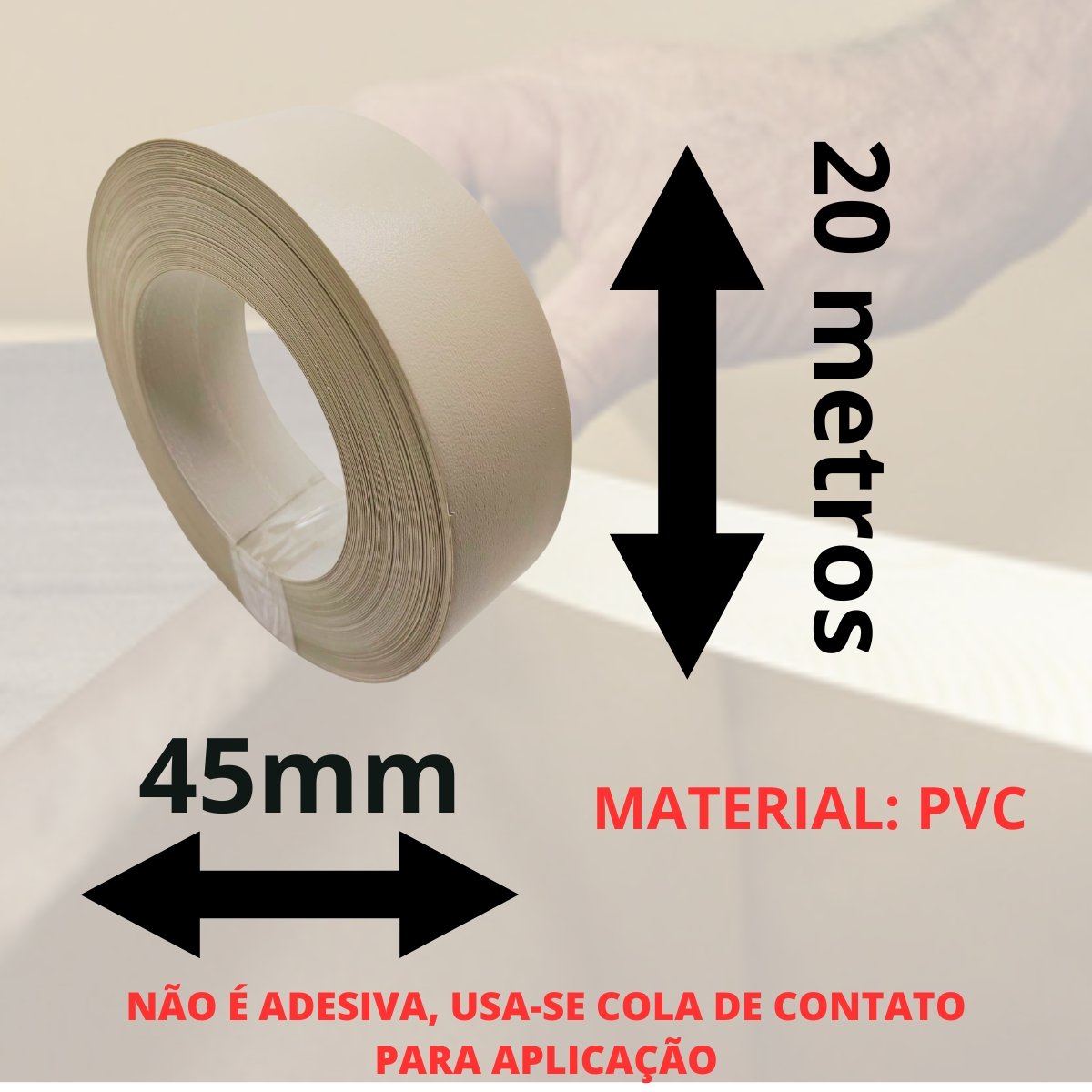 Fita de Borda Pvc para Bege Corda Tx Fosco 45mm X 20m Moveis Acabamento L562 - 3