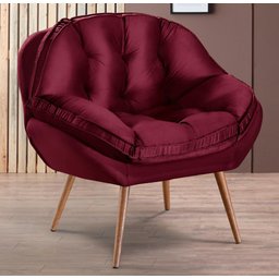 Poltrona Decorativa Almofadada com Pé Palito Veludo Dallas Vinho - Sofá Casa - 1