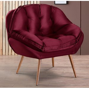 Poltrona Decorativa Almofadada com Pé Palito Veludo Dallas Vinho - Sofá Casa