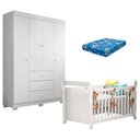 Ver imagem 1 de Berço Americano Lara e Guarda Roupa Duda 4 Portas Branco Brilho com Colchão Ortobom – Phoenix Baby