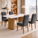 Ver imagem 1 de Conjunto Mesa de Jantar 4 Lugares Retangular 120x80cm MDF Cinamomo Off White Grafite