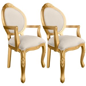 2 Poltrona Entalhada com Braço Decorativa Imperatriz Luxo Trono Provençal Aréa Gourmet Leitura Linha