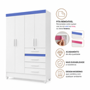 Ver imagem 3 de Guarda-Roupa de Solteiro Sobral Flex Branco Azul Rosa 4 Portas 4 Gavetas Moval