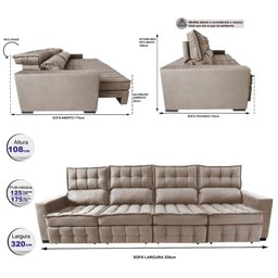 Sofá Retrátil e Reclinável 3.20m Molas Ensacadas e Costura Tripla Cama inBox Nobre Suede Bege - 2