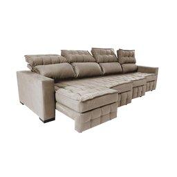 Sofá Retrátil e Reclinável 3.20m Molas Ensacadas e Costura Tripla Cama inBox Nobre Suede Bege - 7