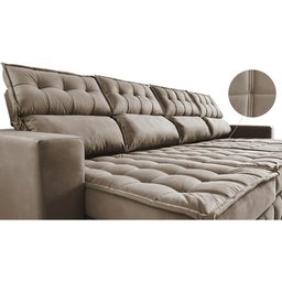 Sofá Retrátil e Reclinável 3.20m Molas Ensacadas e Costura Tripla Cama inBox Nobre Suede Bege - 4