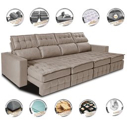 Sofá Retrátil e Reclinável 3.20m Molas Ensacadas e Costura Tripla Cama inBox Nobre Suede Bege - 3
