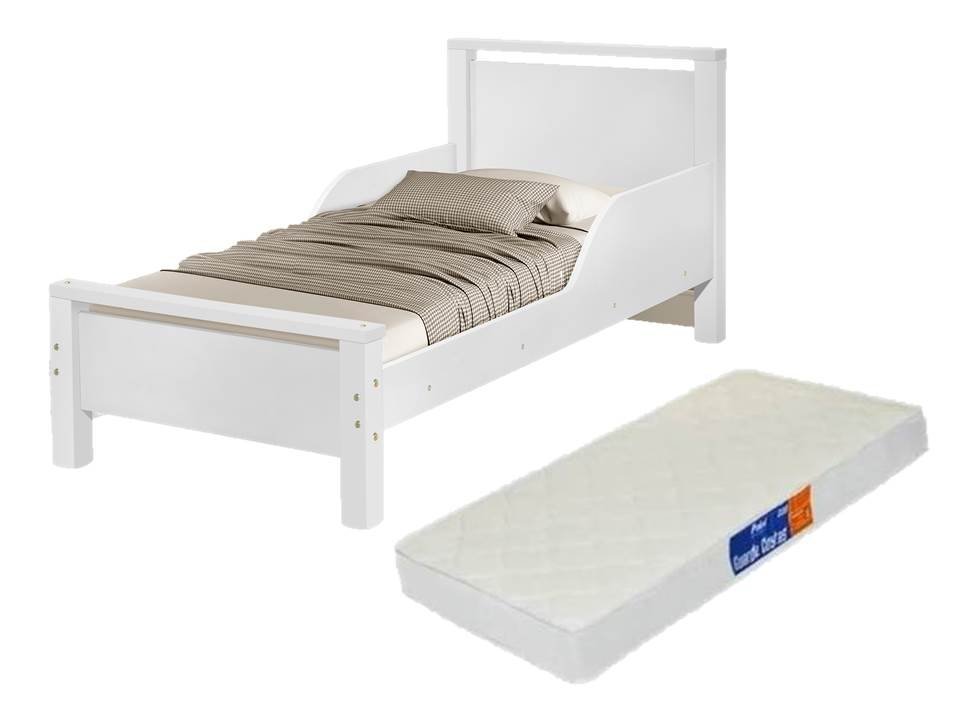 Cama Juvenil Branco com Colchão Mdf e Pes de Madeira com Colchão