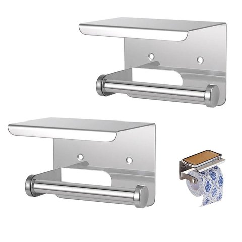 Suporte Papel Higienico Inox Kit 2 Unidades Lavabo Banheiro Prateleira Porta Objeto Celular Apoio Su
