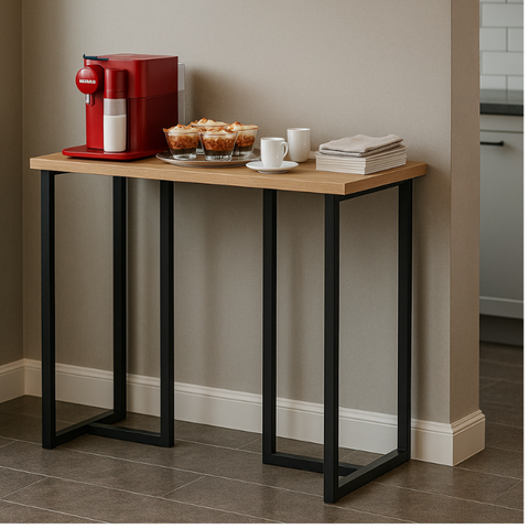 Mesa Buffet Pequeno para Cantinho do Café Mali 76cm Estilo Industrial:freijo / Preto