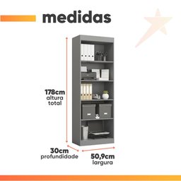 Estante Livreiro Multiuso 4 Prateleiras 1,71m Office Preto J&a - 3