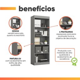 Estante Livreiro Multiuso 4 Prateleiras 1,71m Office Preto J&a - 4