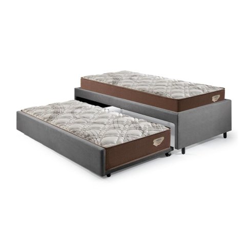 Bicama Box Solteirão 103x208 Suede Cinza com 2 Colchões Relax Adorabile Molas Ensacadas Ecoflex