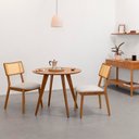 Ver imagem 1 de Conjunto Mesa de Jantar Square Redonda Louro Freijó - 88cm + 2 Cadeiras Lalá Encosto Palha Creme - C