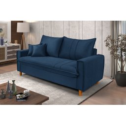 Sofa Living com Bau Multiuso 3 Lugares Suede Pes em Madeira: Azul-marinho - 2