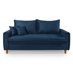 Sofa Living com Bau Multiuso 3 Lugares Suede Pes em Madeira: Azul-marinho - 4