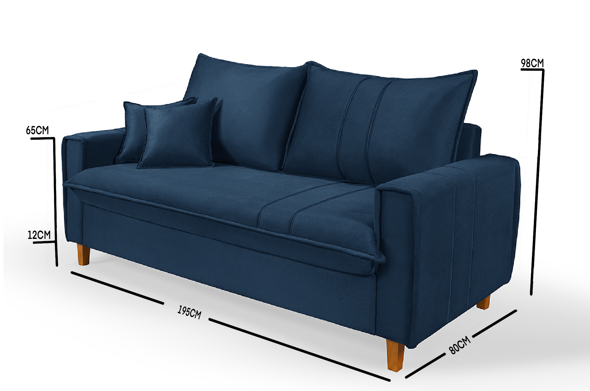 Sofa Living com Bau Multiuso 3 Lugares Suede Pes em Madeira: Azul-marinho - 6