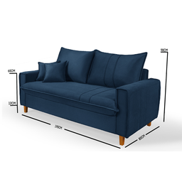 Sofa Living com Bau Multiuso 3 Lugares Suede Pes em Madeira: Azul-marinho - 6