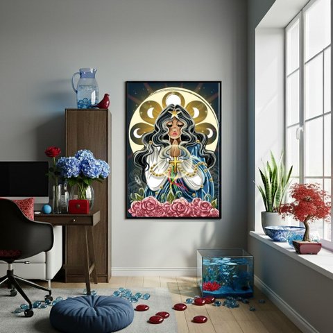 Quadro Decorativo Santa Sara Kali - 70x50cm:moldura Branca