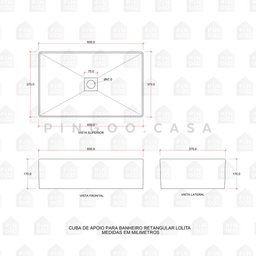 Cuba De Apoio Para Banheiro Retangular Slim Louça Cerâmica 60 cm Lolita Pingoo.casa - Preto Fosco - 6