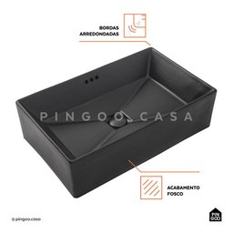 Cuba De Apoio Para Banheiro Retangular Slim Louça Cerâmica 60 cm Lolita Pingoo.casa - Preto Fosco - 3