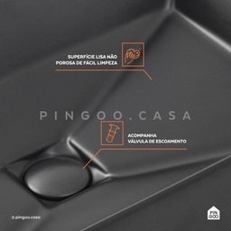 Cuba De Apoio Para Banheiro Retangular Slim Louça Cerâmica 60 cm Lolita Pingoo.casa - Preto Fosco - 4
