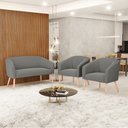 Ver imagem 2 de Kit 01 Namoradeira 02 Lugares e 02 Poltronas Stella Suede Pés Palito Natural - D’Rossi - Grafite