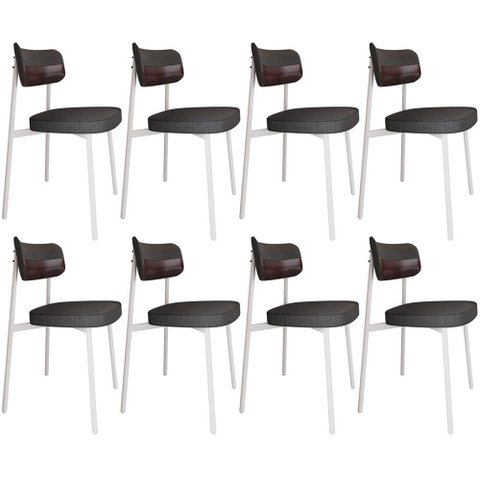 Kit 08 Cadeiras Estofada para Sala de Jantar Astrid Branco C01 Linho Preto Courino Café - Lyam