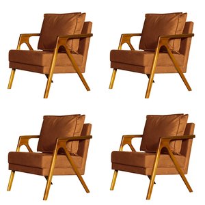 Kit 4 Poltronas Cadeira Mona Luxo Recepção - Veludo Cobre