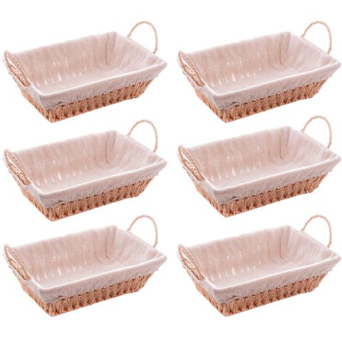 Kit 6 Cestas Porta Pão Servir 29x19cm Retangulares de Papel Forro em Tecido Alça Wolff Bege Decora