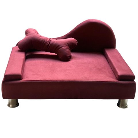 Puff Pet Cama Estofada com Almofada para Cachorro Amora E01 Suede Bordô - Inoviza