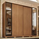 Ver imagem 1 de Guarda Roupa Casal Laredo 4 Portas Flex Amêndola Touch com Vidro Reflecta e Pés - Demartêz