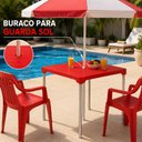 Ver imagem 2 de Mesa Vermelha Aluminio Desmontavel Mesinha Suporte Guarda Sol Varanda 70cm Multiuso Casa Lanchonete