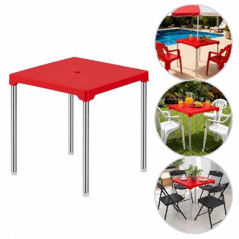 Mesa Vermelha Aluminio Desmontavel Mesinha Suporte Guarda Sol Varanda 70cm Multiuso Casa Lanchonete 