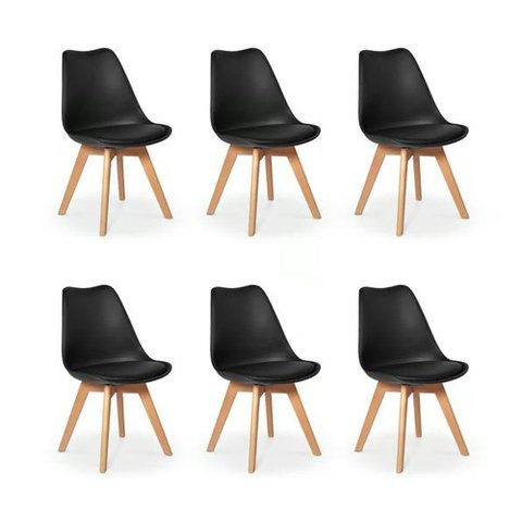Kit C/ 6 Cadeiras Leda - Charles Eames Saarienen Wood com Almofada Preta