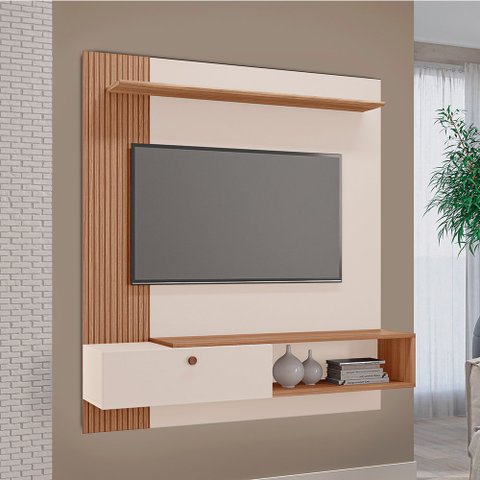 Painel para TV de até 55 polegadas Yasmim 100% em MDF Tuboarte Off White Rippas