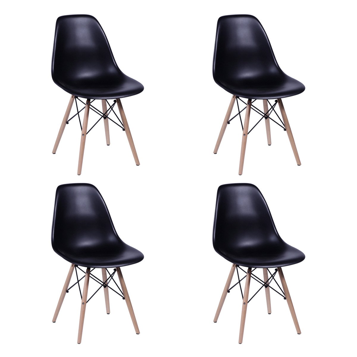 Conjunto de Mesa de Jantar Eames Eiffel Redonda 110cm Tampo de Madeira Preto com 4 Cadeiras Pretas - 4