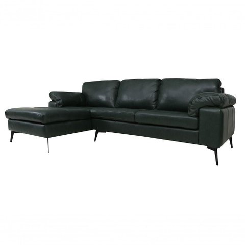 Sofá de Couro Asti 3 Lugares com Chaise Direita Green Bicolor - Mempra Design