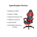 Ver imagem 5 de Cadeira de Escritório Gamer Ergonômica Reclinável Vermelho
