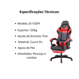 Cadeira de Escritório Gamer Ergonômica Reclinável Vermelho - 5