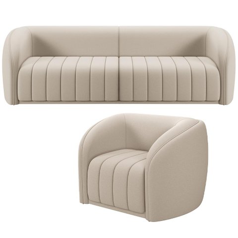Kit Sofá 5 Lugares para Sala 332cm com 01 Poltrona Lazio M03 Veludo Bege - Lyam Decor