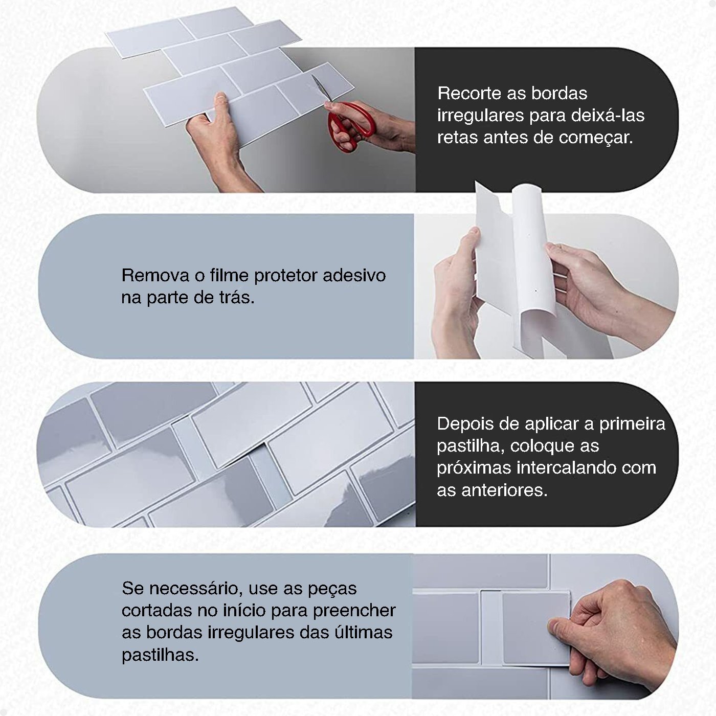 Pastilha Adesiva 3d Alto Relevo Decorativa Lorben Lavável Resinada Branco com Rejunte Cinza - 5