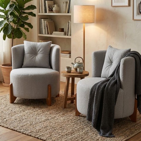Kit 2 Poltronas Orgânica Curva Luna Boucle Cinza Claro - Montanaris Decor
