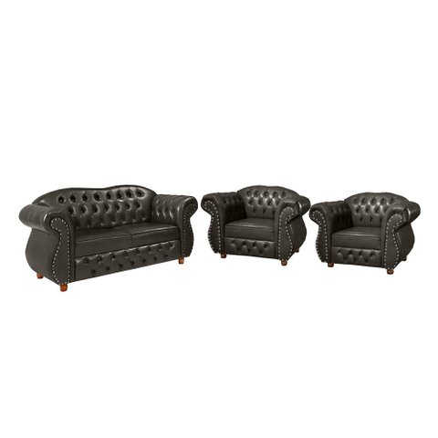 Conjunto Chesterfield Merlo Namoradeira c/ 2 Poltronas - Corano Café / decoração, recepção, sala tv