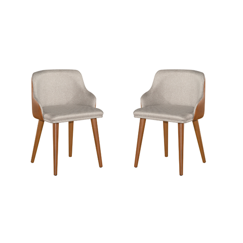 Kit 2 Cadeiras Million Tecido Linho C/ Couro Pés em Madeira