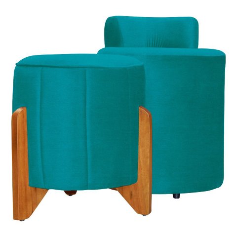 Kit Puff Decorativo Athenas mais Puff Jade Suede Azul Turquesa