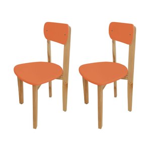 Kit 2 Cadeiras Colorê Infantil Assento e Encosto Laranja Base em Madeira Maciça Pinus