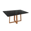 Ver imagem 1 de Mesa de Sala Jantar Elma Madeira Maciça C/tampo Madeirado C/ Vidro 90x160cm Carvalho/preto Fosco/