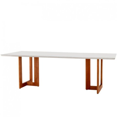 Mesa para Sala de Jantar Patros 220cm Moderna Mobília Cinamomo Imbuia/off White