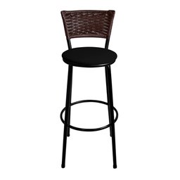 Banqueta Alta Hawaii Bistrô Encosto Junco Marrom Pintura Epóxi Aço Preto Assento Preto - 4